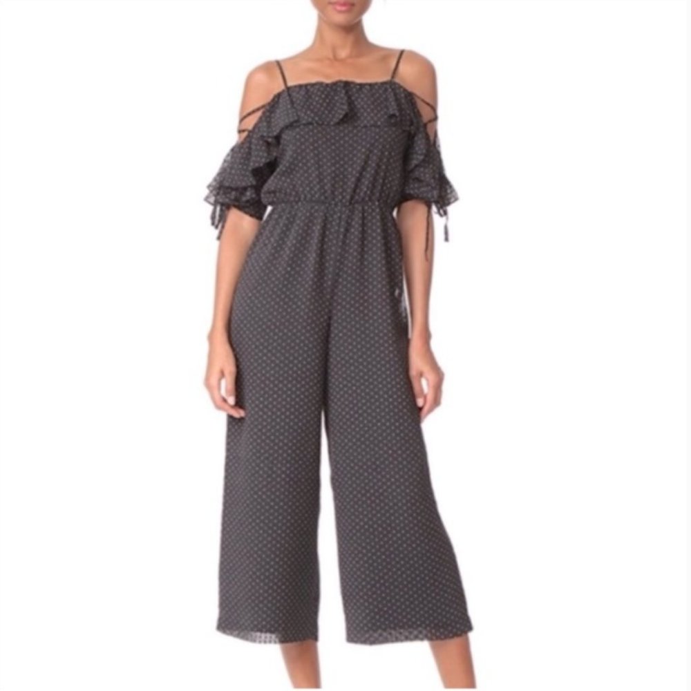 Club Monaco Polka Dot Chiffon Cropped Wide Leg Jumpsuit